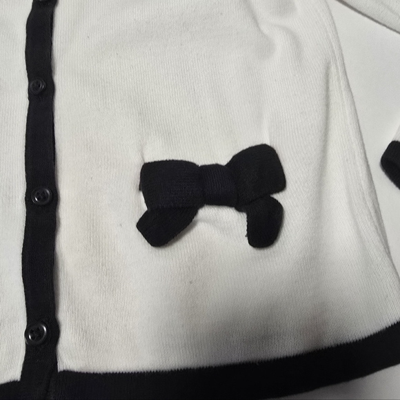 Janie and Jack Cotton White Cardigan with Black Bow Accents - Picture 3 of 11